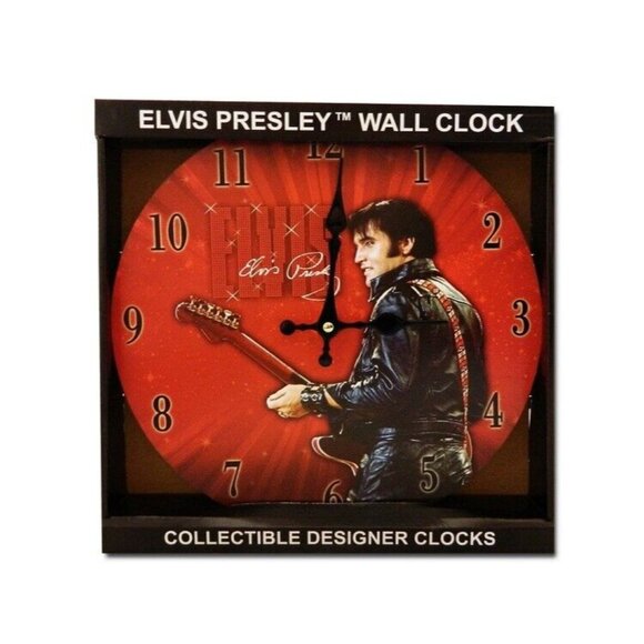 New Elvis Presley Red 68 Comeback Round Wall Clock King of Rock & Roll Photo NIP - Picture 2 of 2